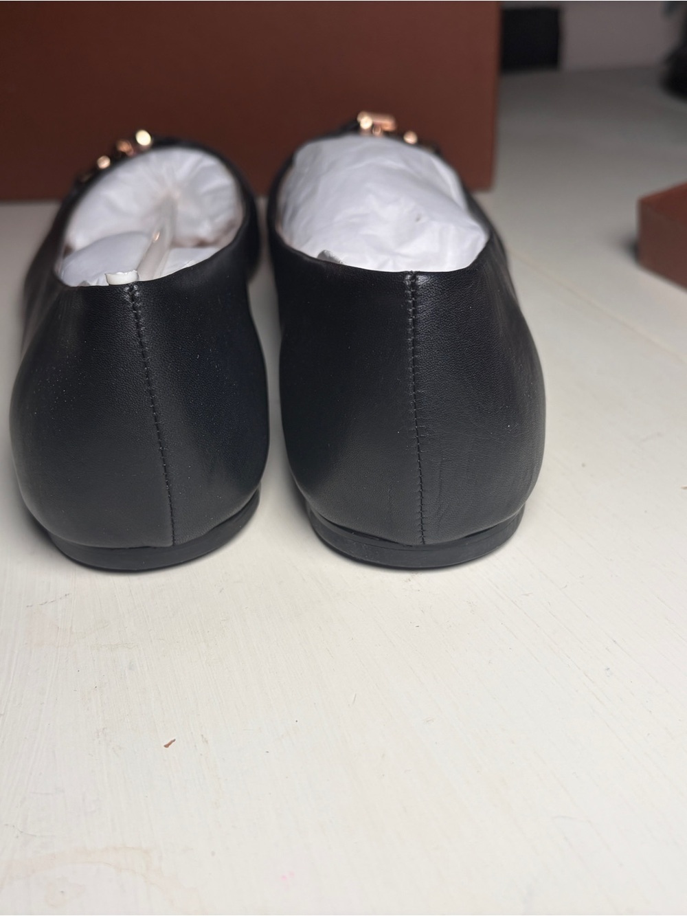 Coach Alice Natural Cow Black Leather Ballet Flats with Gold-Tone Hardware - Picture 4 of 7